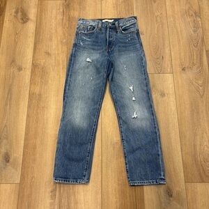 🌟LEVI'S🌟 100% COTTON DISTRESSED WEDGIE STRAIGHT JEANS MEDIUM WASH SZ 25
